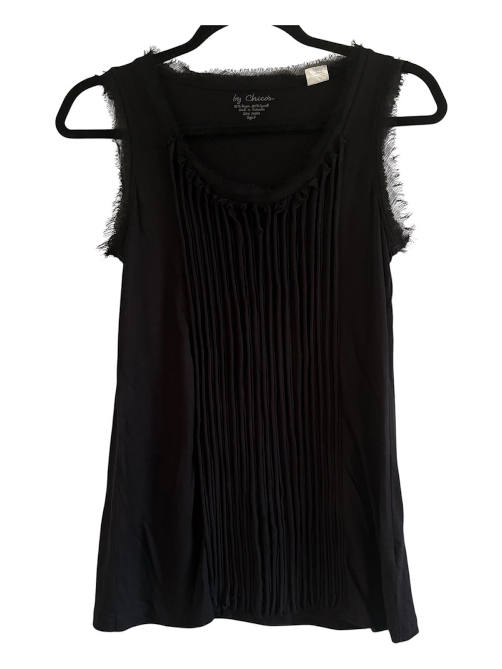 By Chico’s Black Pleated Fringe Trim Tank Top Size 0 Small